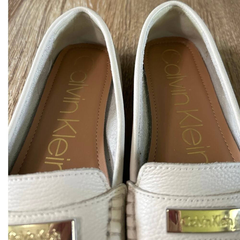 Calvin Klein Leta Cream Leather Loafers Flats Minimalist Preppy Quiet Luxury 8 - Picture 7 of 13